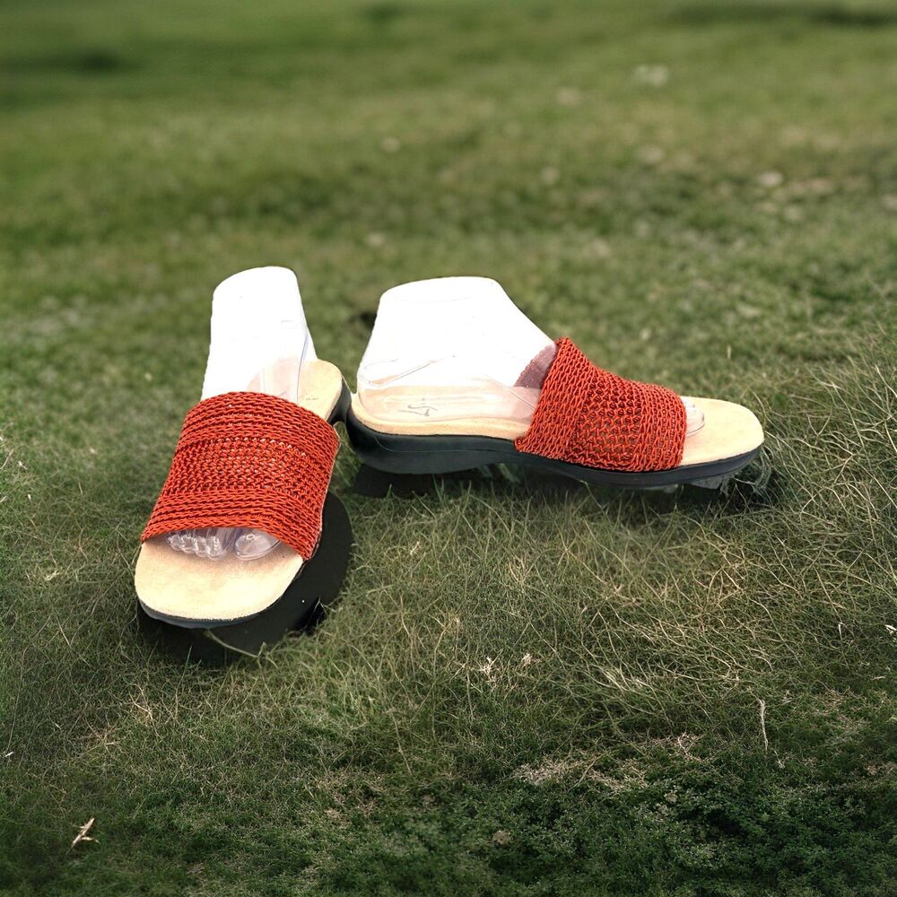 Life Stride Rosebud Dark Orange Vintage Net Slip On Slide Sandals Comfort Sz 9W